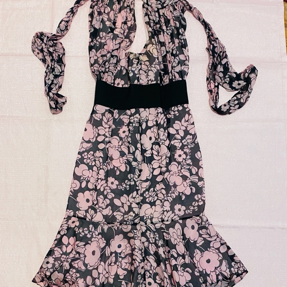 Milly Pink and Black Floral Sunback Dress - Picture 4 of 9